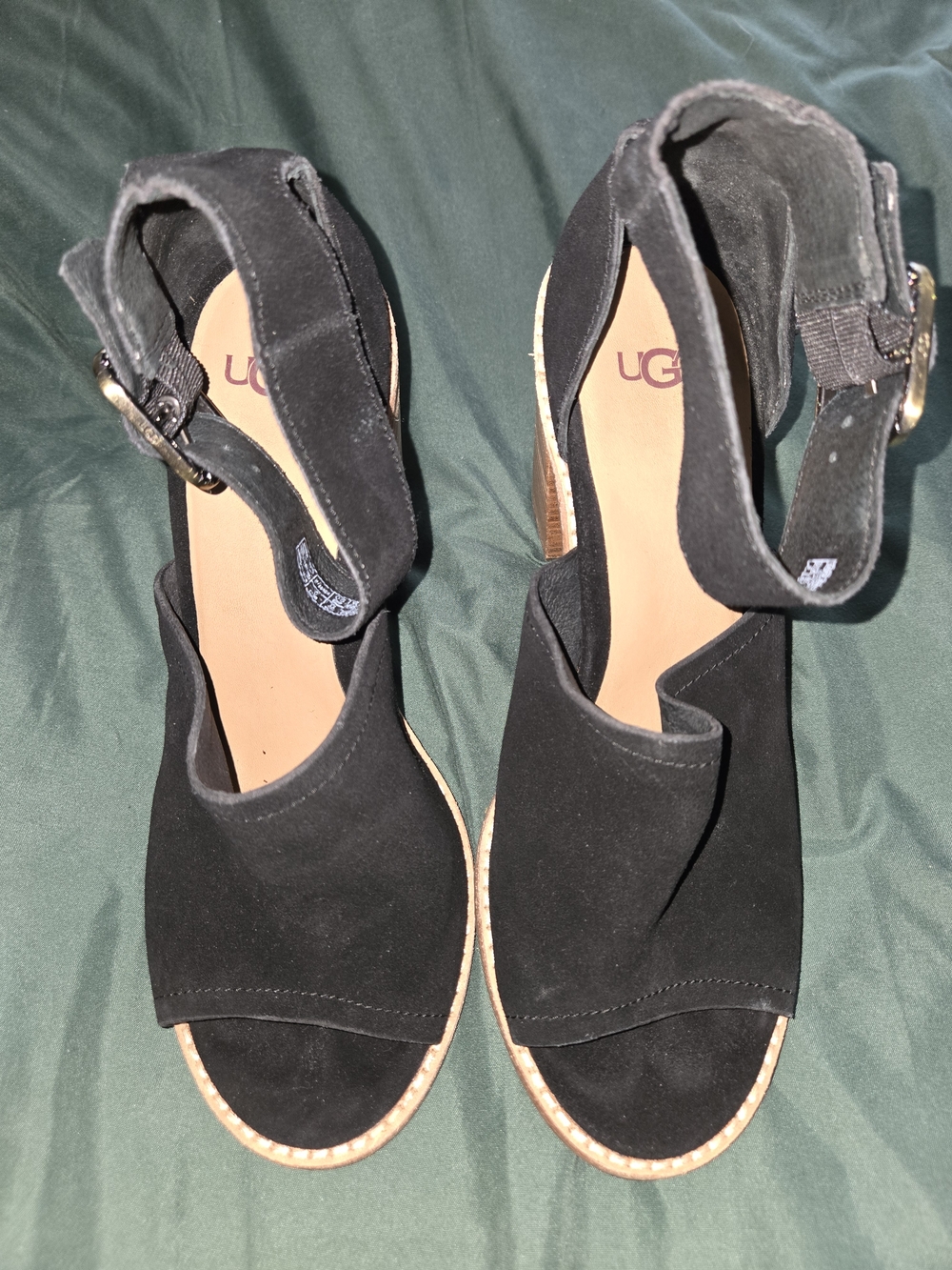 UGG Aja Black Suede Ankle Strap Heels - Picture 2 of 14
